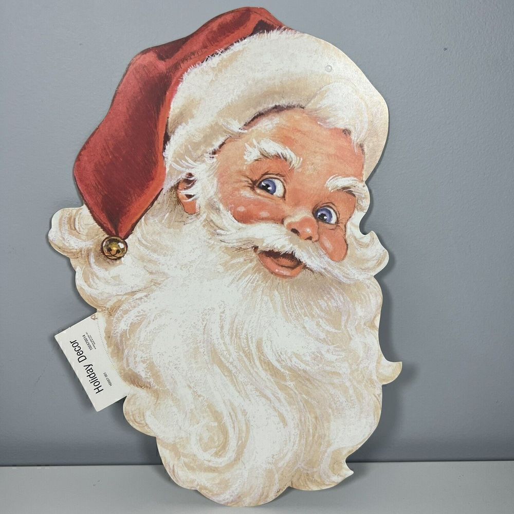 Vintage Christmas Santa Claus Head 14” Die Cut Decor Gibson Greetings Inc USA